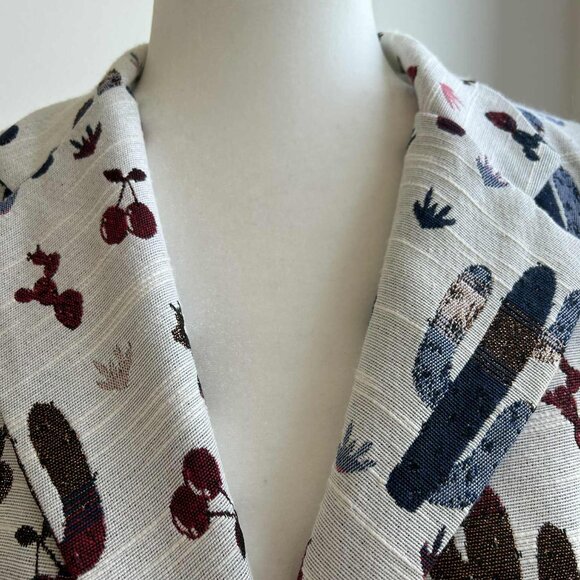 Chepè Ecru Multicolor Cactus Jacquard Ruffled Blazer with Metallic Thread – EU S - Picture 6 of 12